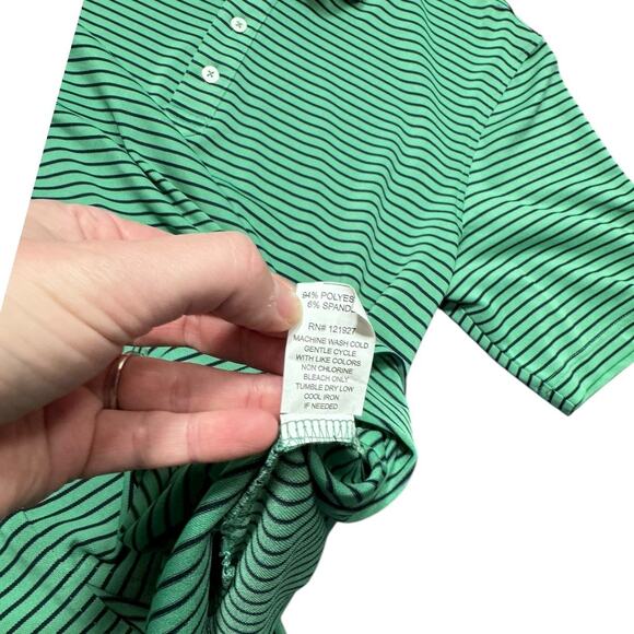 Johnnie-O Green and Navy Striped Performance Mesh Polo - Size Medium - Picture 4 of 4